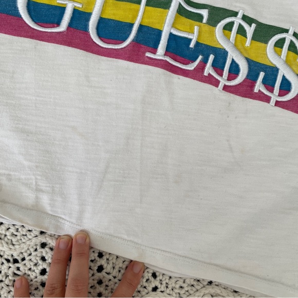 Guess x ASAP Rocky Embroidered Ringer Crew Crop Top T-Shirt White/Pink (XSmall) - Picture 8 of 8